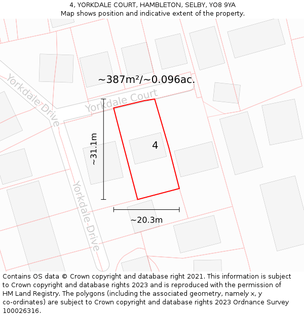 4, YORKDALE COURT, HAMBLETON, SELBY, YO8 9YA: Plot and title map