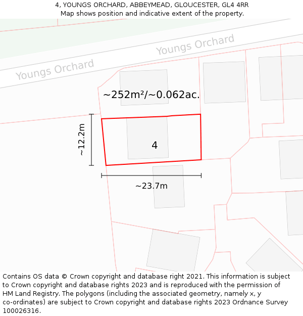 4, YOUNGS ORCHARD, ABBEYMEAD, GLOUCESTER, GL4 4RR: Plot and title map