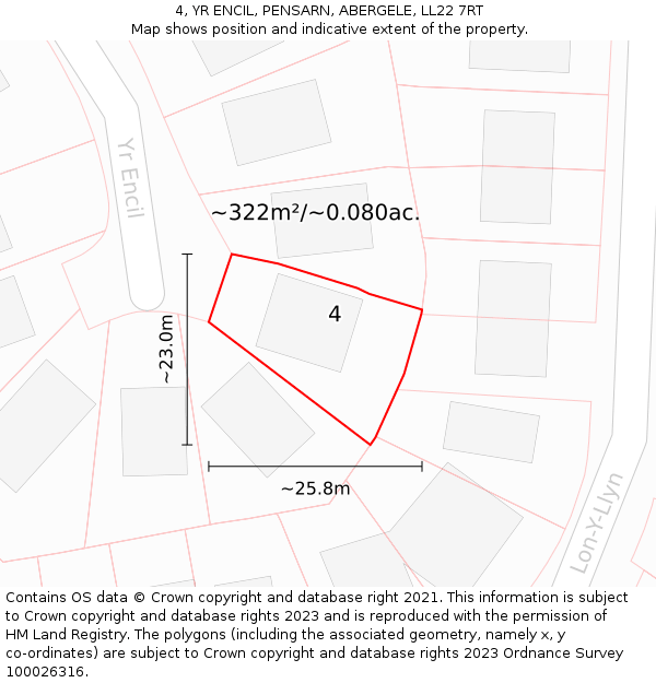 4, YR ENCIL, PENSARN, ABERGELE, LL22 7RT: Plot and title map
