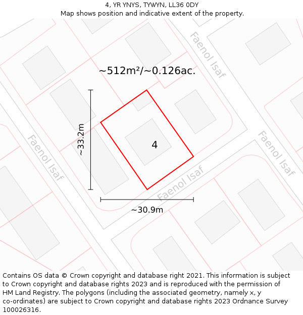 4, YR YNYS, TYWYN, LL36 0DY: Plot and title map