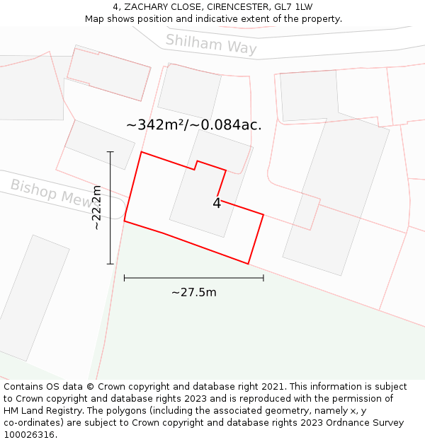 4, ZACHARY CLOSE, CIRENCESTER, GL7 1LW: Plot and title map