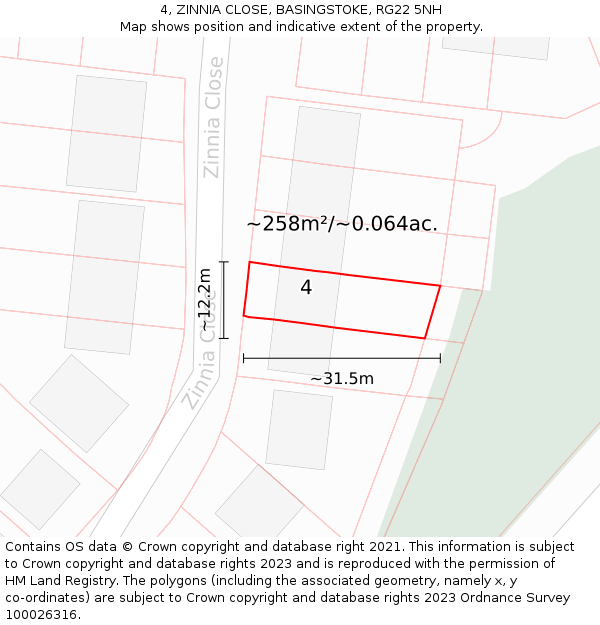 4, ZINNIA CLOSE, BASINGSTOKE, RG22 5NH: Plot and title map