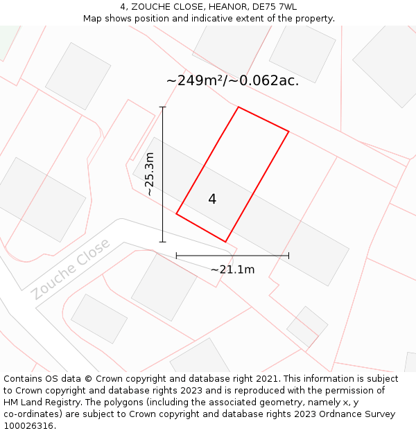 4, ZOUCHE CLOSE, HEANOR, DE75 7WL: Plot and title map