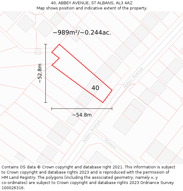 40, ABBEY AVENUE, ST ALBANS, AL3 4AZ: Plot and title map