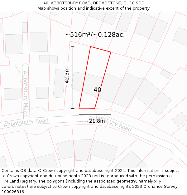 40, ABBOTSBURY ROAD, BROADSTONE, BH18 9DD: Plot and title map