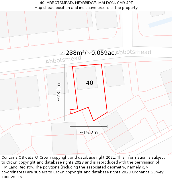 40, ABBOTSMEAD, HEYBRIDGE, MALDON, CM9 4PT: Plot and title map