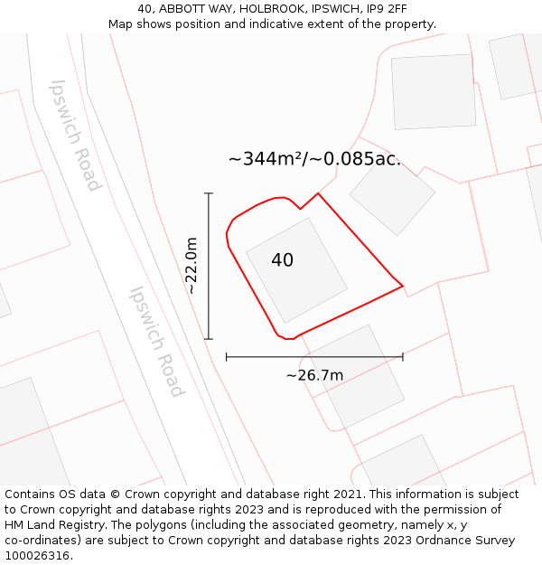 40, ABBOTT WAY, HOLBROOK, IPSWICH, IP9 2FF: Plot and title map
