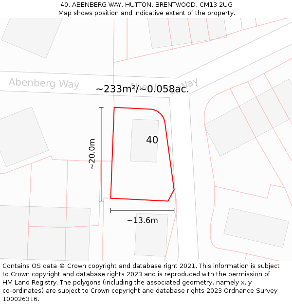 40, ABENBERG WAY, HUTTON, BRENTWOOD, CM13 2UG: Plot and title map