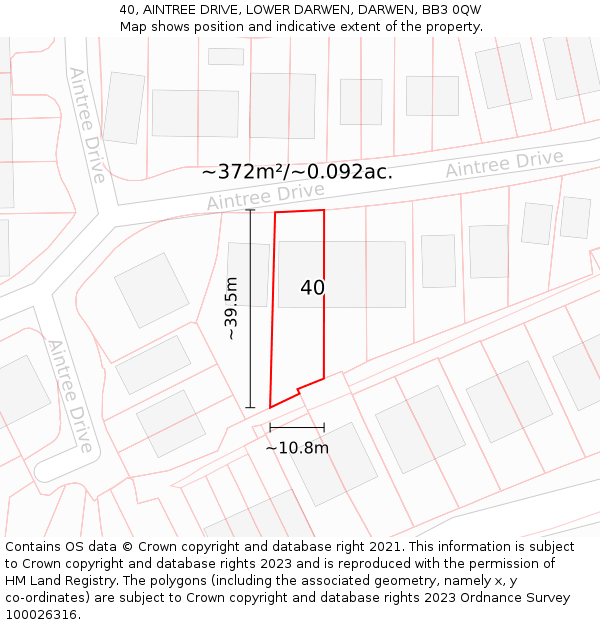 40, AINTREE DRIVE, LOWER DARWEN, DARWEN, BB3 0QW: Plot and title map