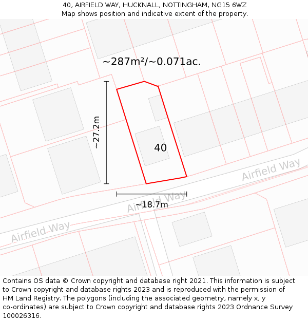 40, AIRFIELD WAY, HUCKNALL, NOTTINGHAM, NG15 6WZ: Plot and title map