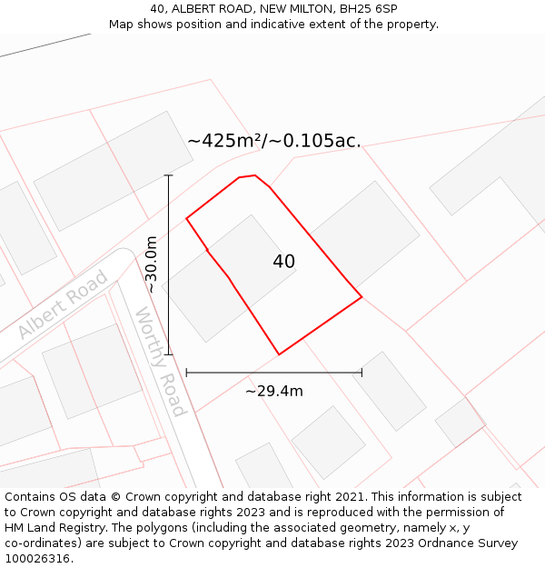 40, ALBERT ROAD, NEW MILTON, BH25 6SP: Plot and title map