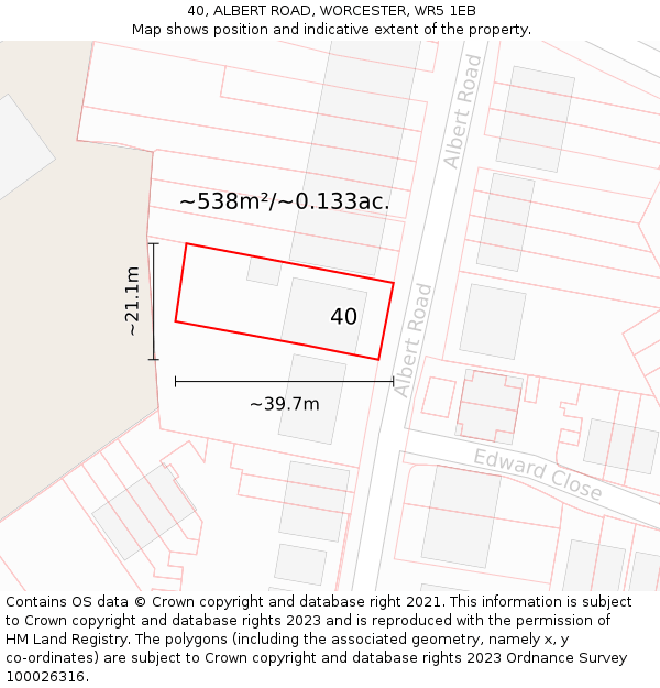 40, ALBERT ROAD, WORCESTER, WR5 1EB: Plot and title map