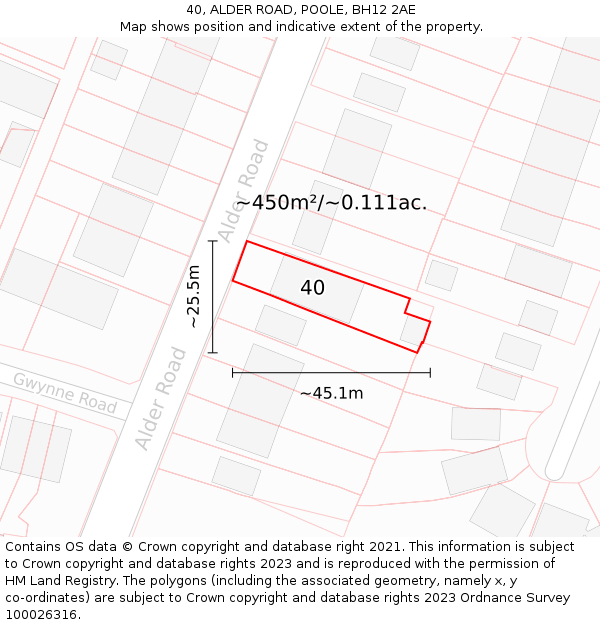 40, ALDER ROAD, POOLE, BH12 2AE: Plot and title map