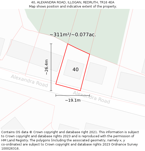 40, ALEXANDRA ROAD, ILLOGAN, REDRUTH, TR16 4EA: Plot and title map