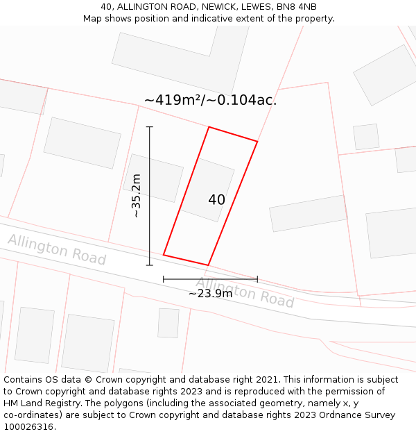 40, ALLINGTON ROAD, NEWICK, LEWES, BN8 4NB: Plot and title map