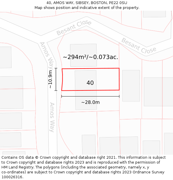 40, AMOS WAY, SIBSEY, BOSTON, PE22 0SU: Plot and title map