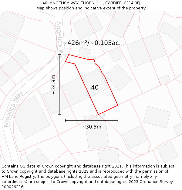 40, ANGELICA WAY, THORNHILL, CARDIFF, CF14 9FJ: Plot and title map