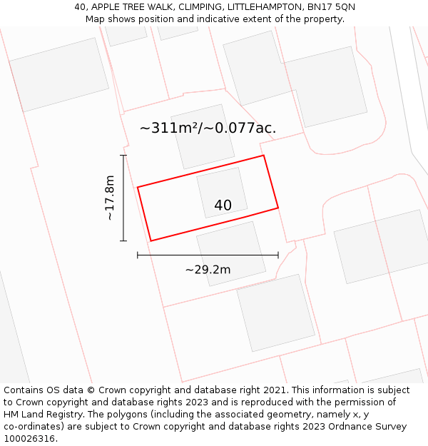 40, APPLE TREE WALK, CLIMPING, LITTLEHAMPTON, BN17 5QN: Plot and title map