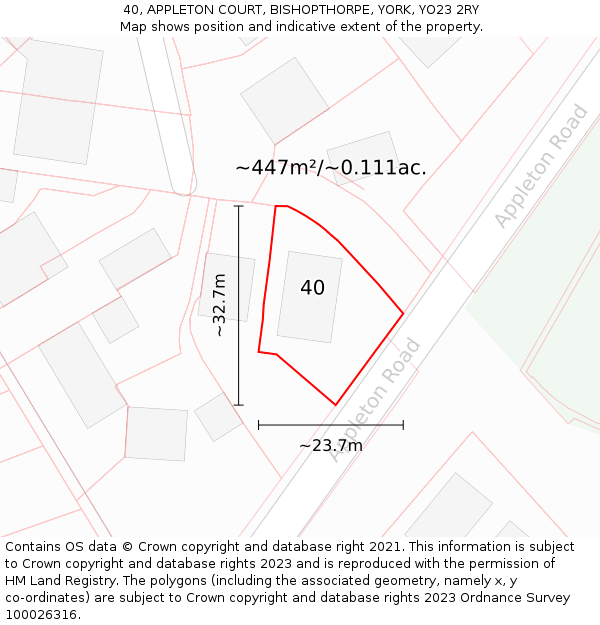 40, APPLETON COURT, BISHOPTHORPE, YORK, YO23 2RY: Plot and title map