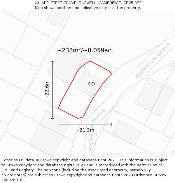 40, APPLETREE GROVE, BURWELL, CAMBRIDGE, CB25 0BF: Plot and title map