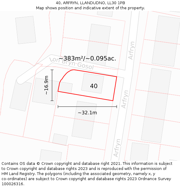 40, ARFRYN, LLANDUDNO, LL30 1PB: Plot and title map