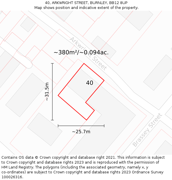 40, ARKWRIGHT STREET, BURNLEY, BB12 8UP: Plot and title map