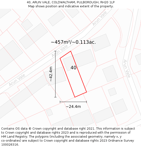 40, ARUN VALE, COLDWALTHAM, PULBOROUGH, RH20 1LP: Plot and title map