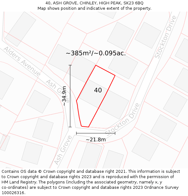 40, ASH GROVE, CHINLEY, HIGH PEAK, SK23 6BQ: Plot and title map
