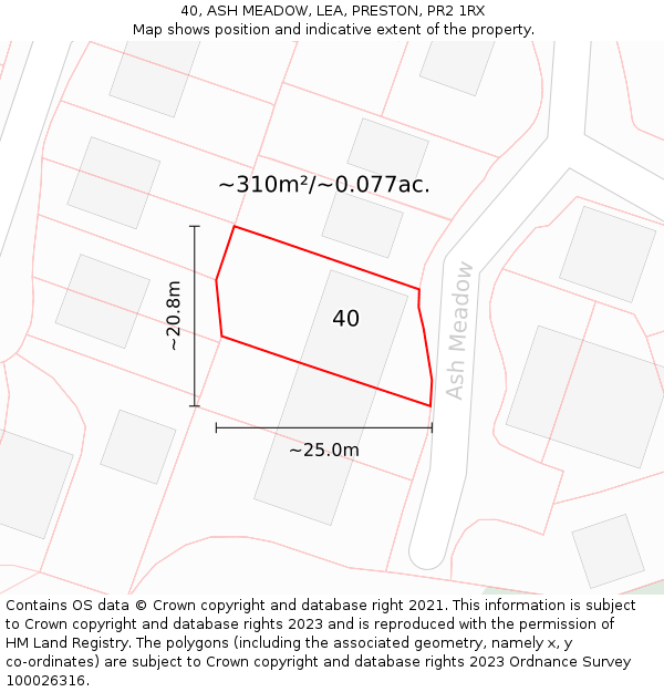 40, ASH MEADOW, LEA, PRESTON, PR2 1RX: Plot and title map