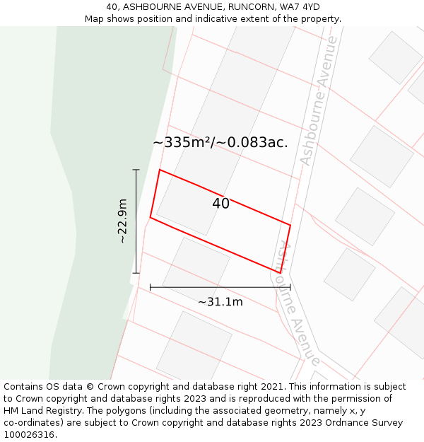 40, ASHBOURNE AVENUE, RUNCORN, WA7 4YD: Plot and title map