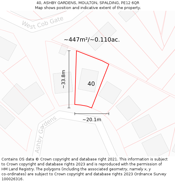 40, ASHBY GARDENS, MOULTON, SPALDING, PE12 6QR: Plot and title map