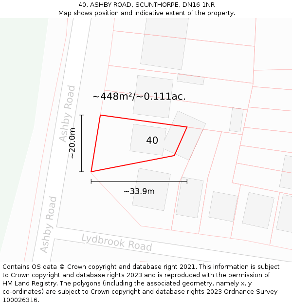 40, ASHBY ROAD, SCUNTHORPE, DN16 1NR: Plot and title map