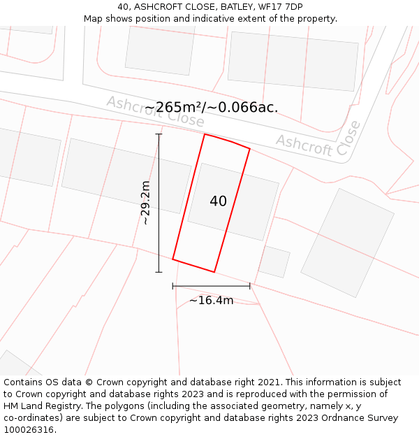 40, ASHCROFT CLOSE, BATLEY, WF17 7DP: Plot and title map