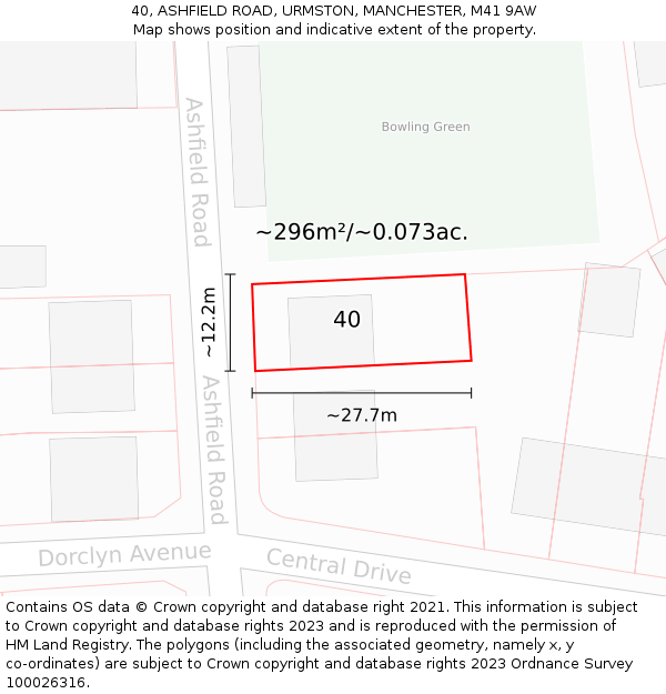 40, ASHFIELD ROAD, URMSTON, MANCHESTER, M41 9AW: Plot and title map