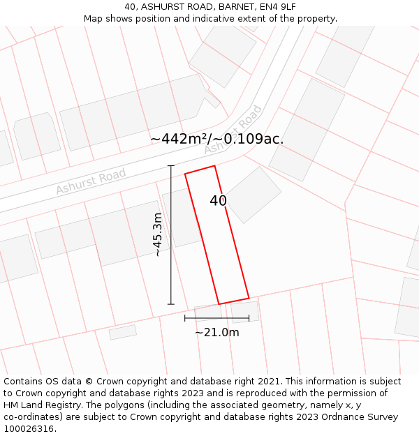 40, ASHURST ROAD, BARNET, EN4 9LF: Plot and title map
