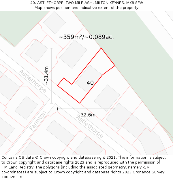 40, ASTLETHORPE, TWO MILE ASH, MILTON KEYNES, MK8 8EW: Plot and title map