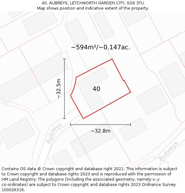 40, AUBREYS, LETCHWORTH GARDEN CITY, SG6 3TU: Plot and title map