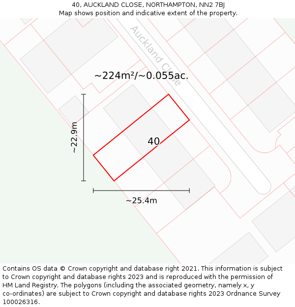40, AUCKLAND CLOSE, NORTHAMPTON, NN2 7BJ: Plot and title map