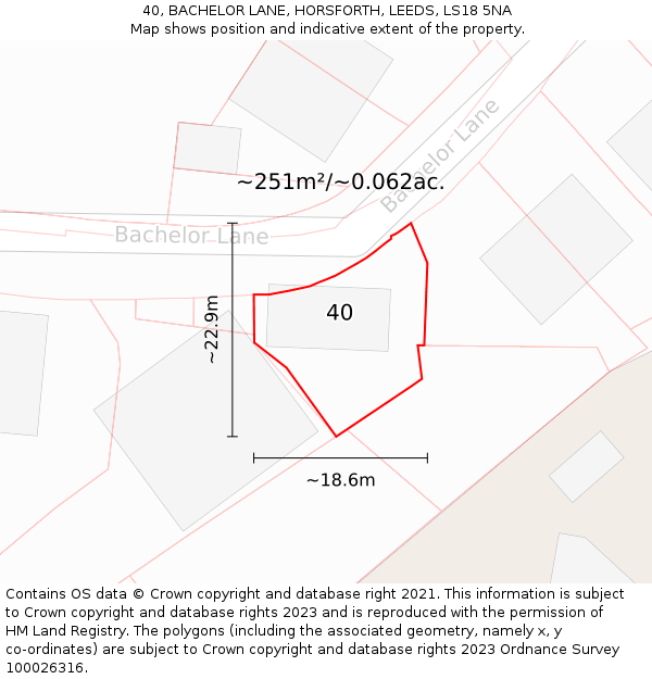 40, BACHELOR LANE, HORSFORTH, LEEDS, LS18 5NA: Plot and title map