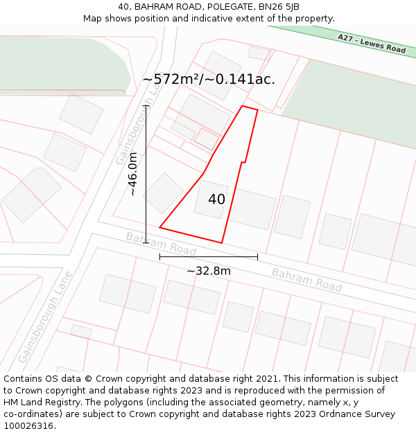 40, BAHRAM ROAD, POLEGATE, BN26 5JB: Plot and title map