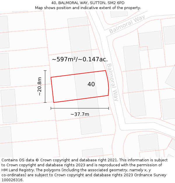40, BALMORAL WAY, SUTTON, SM2 6PD: Plot and title map