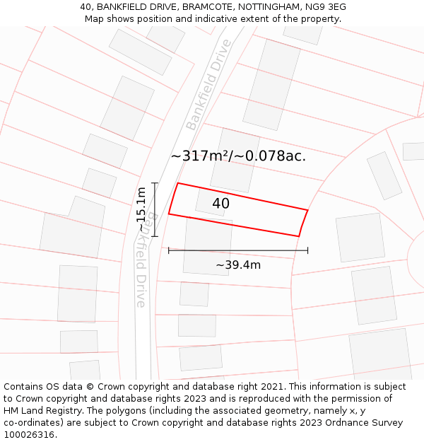 40, BANKFIELD DRIVE, BRAMCOTE, NOTTINGHAM, NG9 3EG: Plot and title map