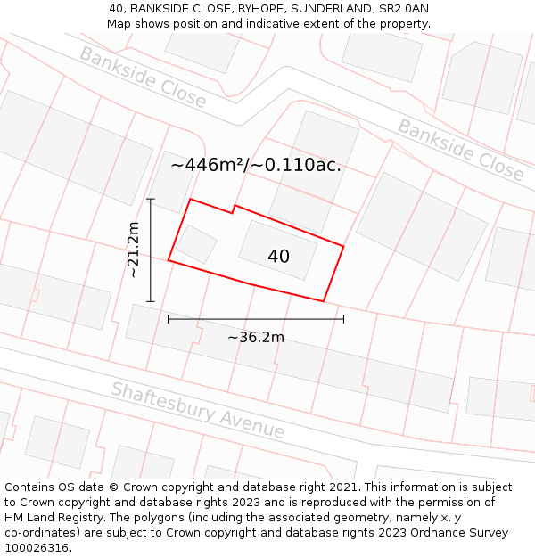 40, BANKSIDE CLOSE, RYHOPE, SUNDERLAND, SR2 0AN: Plot and title map