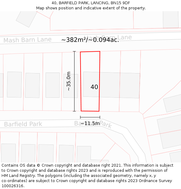 40, BARFIELD PARK, LANCING, BN15 9DF: Plot and title map