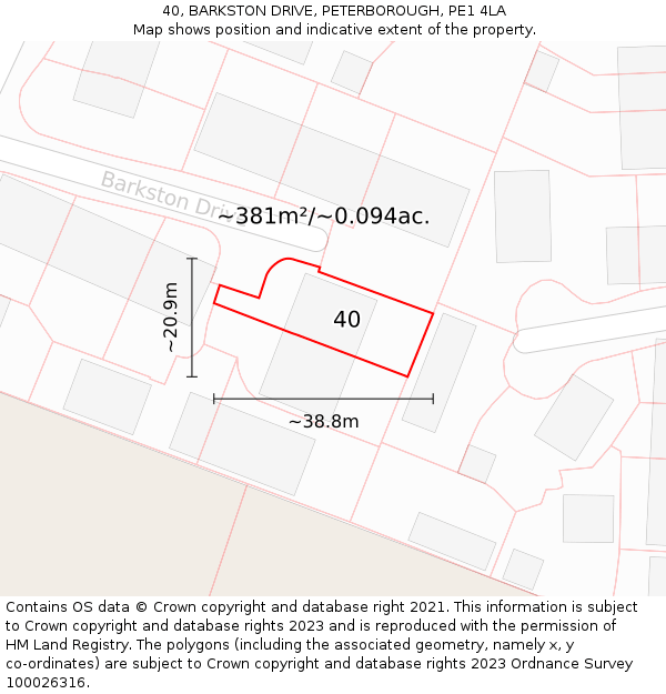 40, BARKSTON DRIVE, PETERBOROUGH, PE1 4LA: Plot and title map