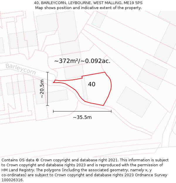 40, BARLEYCORN, LEYBOURNE, WEST MALLING, ME19 5PS: Plot and title map