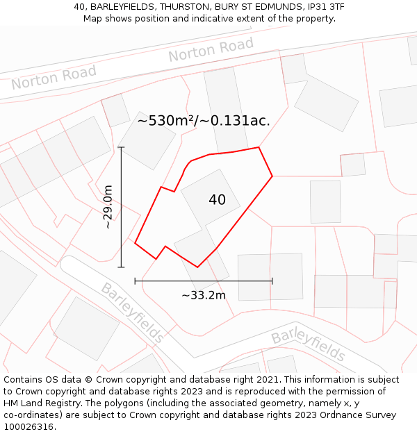40, BARLEYFIELDS, THURSTON, BURY ST EDMUNDS, IP31 3TF: Plot and title map