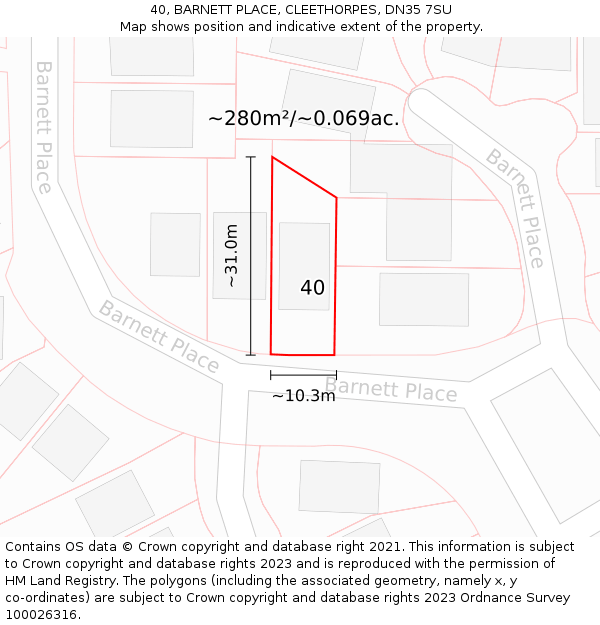 40, BARNETT PLACE, CLEETHORPES, DN35 7SU: Plot and title map