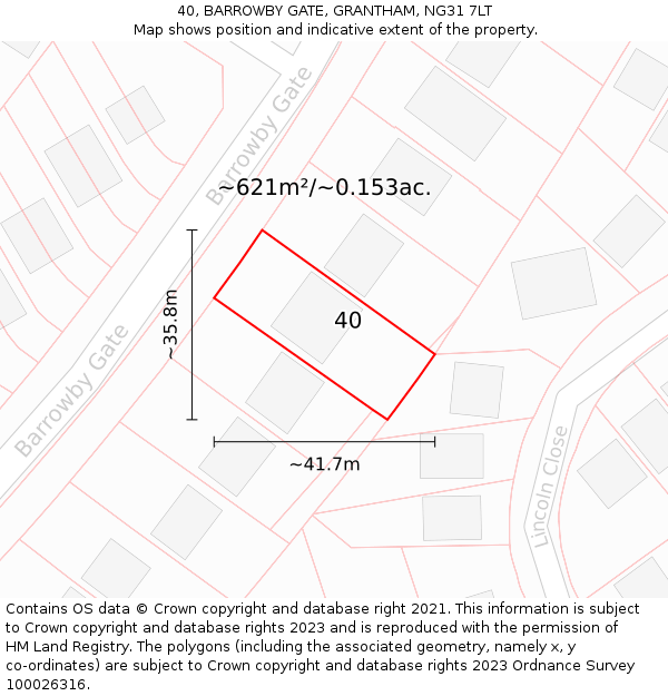 40, BARROWBY GATE, GRANTHAM, NG31 7LT: Plot and title map
