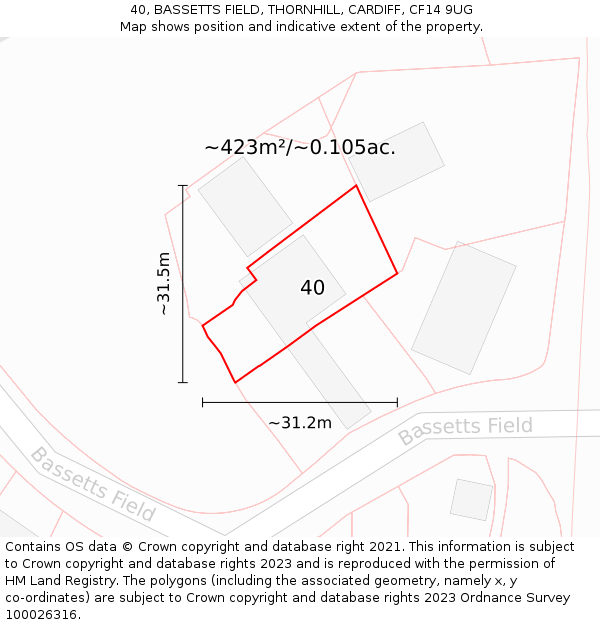 40, BASSETTS FIELD, THORNHILL, CARDIFF, CF14 9UG: Plot and title map